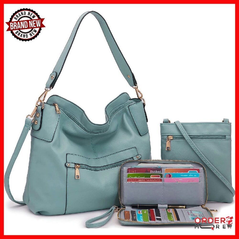 Large Crossbody Bag Set with Wallet - Synthetic Leather Hobo Purse
